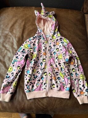 lola and the boys Pink Unicorn & Smiley Face Zip Hoodie